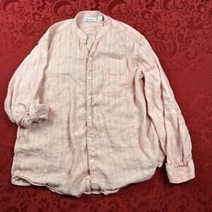 Caribbean‎ Shirt Mens XL Salmon Long Sleeve Button Down Linen Blend Beach Resort